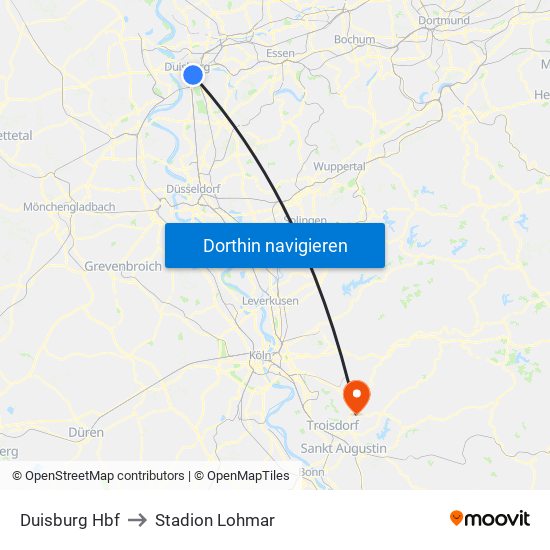 Duisburg Hbf to Stadion Lohmar map
