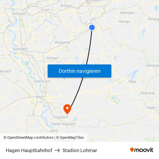 Hagen Hauptbahnhof to Stadion Lohmar map