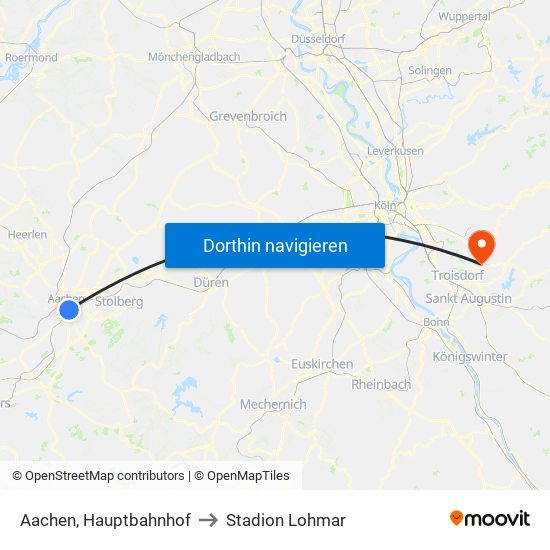 Aachen, Hauptbahnhof to Stadion Lohmar map