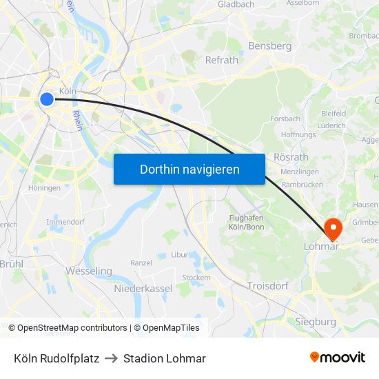 Köln Rudolfplatz to Stadion Lohmar map