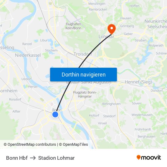 Bonn Hbf to Stadion Lohmar map