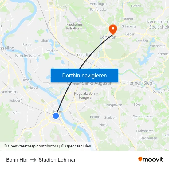 Bonn Hbf to Stadion Lohmar map