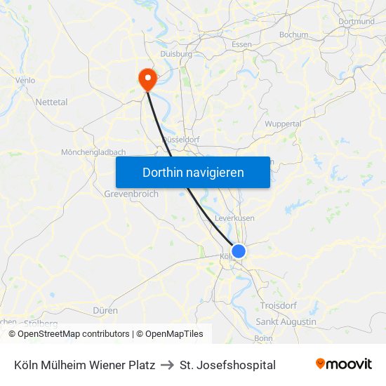 Köln Mülheim Wiener Platz to St. Josefshospital map