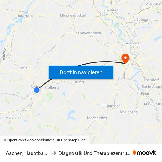 Aachen, Hauptbahnhof to Diagnostik Und Therapiezentrum West map