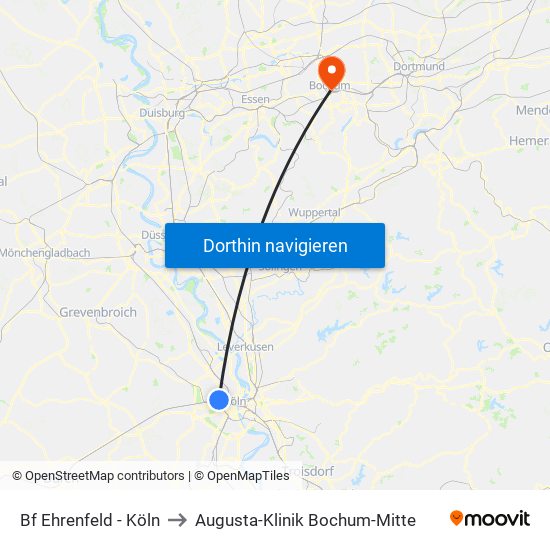 Bf Ehrenfeld - Köln to Augusta-Klinik Bochum-Mitte map