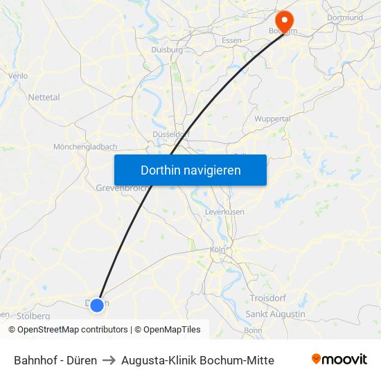 Bahnhof - Düren to Augusta-Klinik Bochum-Mitte map