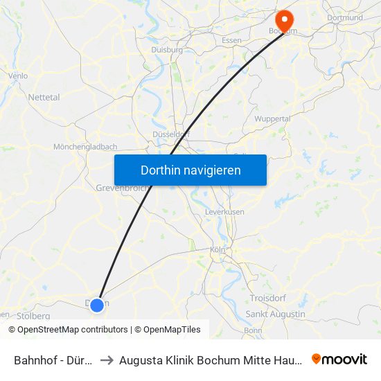 Bahnhof - Düren to Augusta Klinik Bochum Mitte Haus 2 map