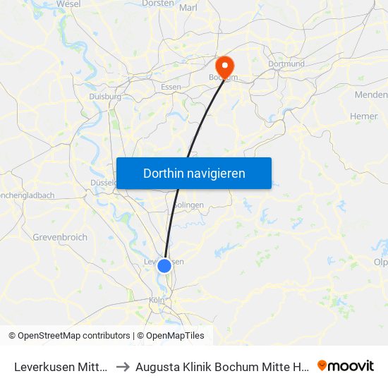 Leverkusen Mitte Bf to Augusta Klinik Bochum Mitte Haus 2 map