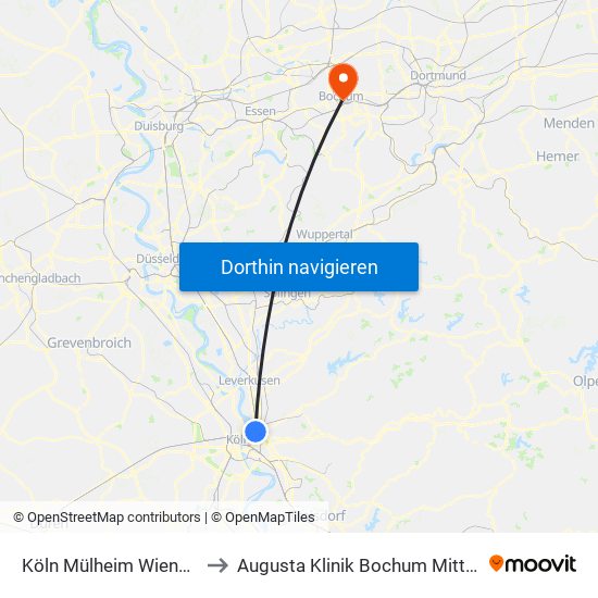 Köln Mülheim Wiener Platz to Augusta Klinik Bochum Mitte Haus 2 map