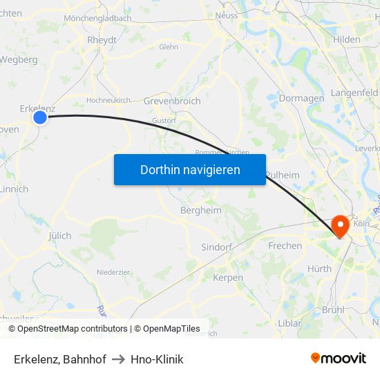 Erkelenz, Bahnhof to Hno-Klinik map