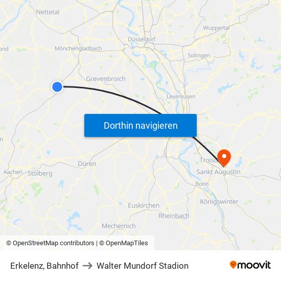 Erkelenz, Bahnhof to Walter Mundorf Stadion map