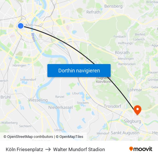 Köln Friesenplatz to Walter Mundorf Stadion map