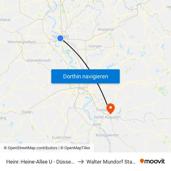 Heinr.-Heine-Allee U - Düsseldorf to Walter Mundorf Stadion map