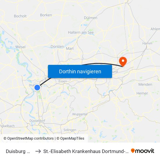 Duisburg Hbf to St.-Elisabeth Krankenhaus Dortmund-Kurl map