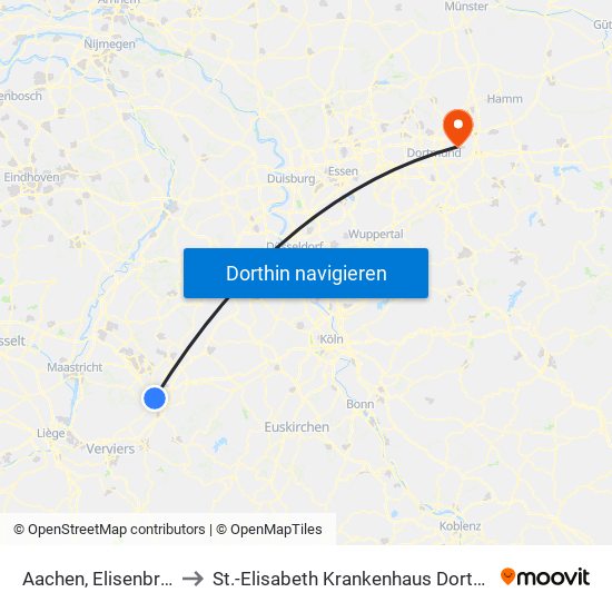 Aachen, Elisenbrunnen to St.-Elisabeth Krankenhaus Dortmund-Kurl map