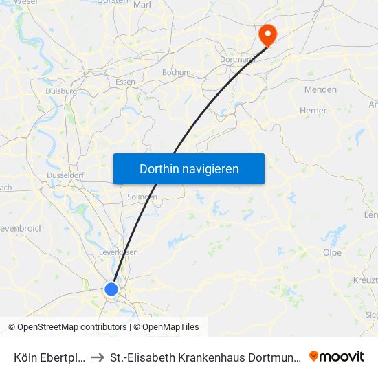Köln Ebertplatz to St.-Elisabeth Krankenhaus Dortmund-Kurl map