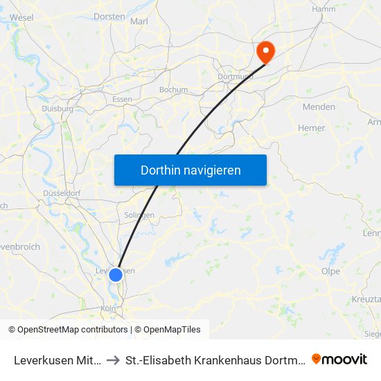 Leverkusen Mitte Bf to St.-Elisabeth Krankenhaus Dortmund-Kurl map