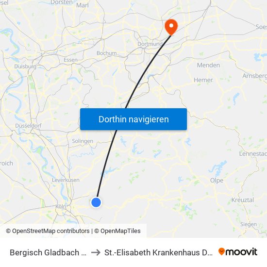 Bergisch Gladbach Bensberg to St.-Elisabeth Krankenhaus Dortmund-Kurl map