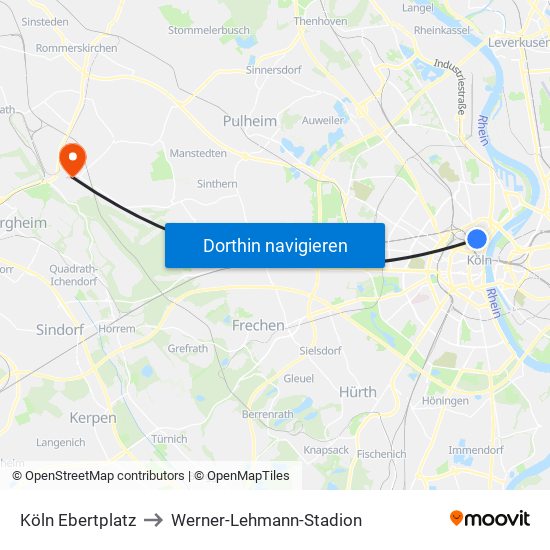 Köln Ebertplatz to Werner-Lehmann-Stadion map