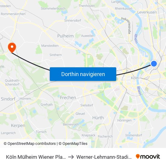 Köln Mülheim Wiener Platz to Werner-Lehmann-Stadion map