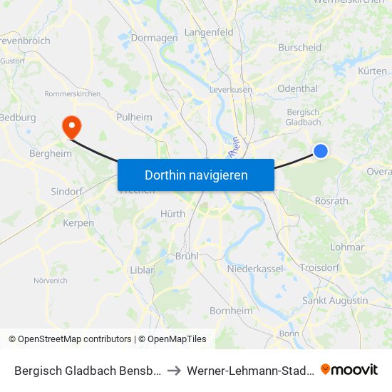 Bergisch Gladbach Bensberg to Werner-Lehmann-Stadion map