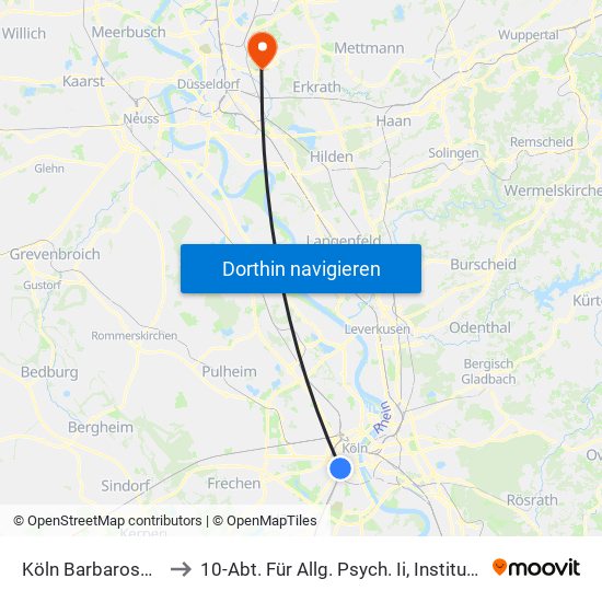 Köln Barbarossaplatz to 10-Abt. Für Allg. Psych. Ii, Institutsambulanz map