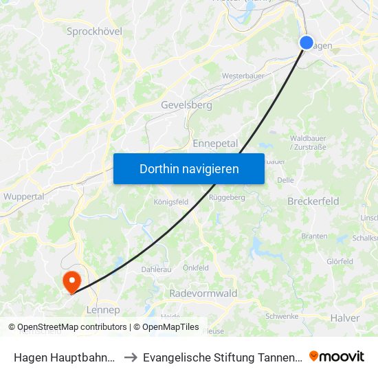 Hagen Hauptbahnhof to Evangelische Stiftung Tannenhof map