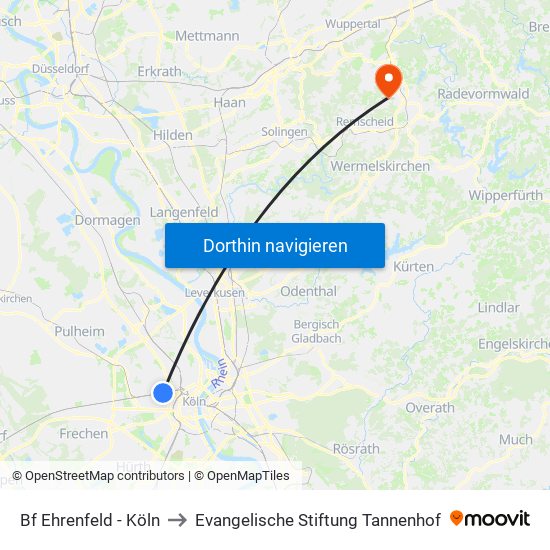 Bf Ehrenfeld - Köln to Evangelische Stiftung Tannenhof map