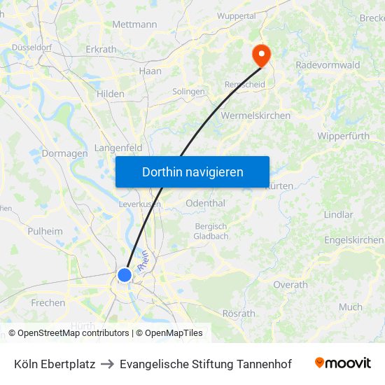 Köln Ebertplatz to Evangelische Stiftung Tannenhof map