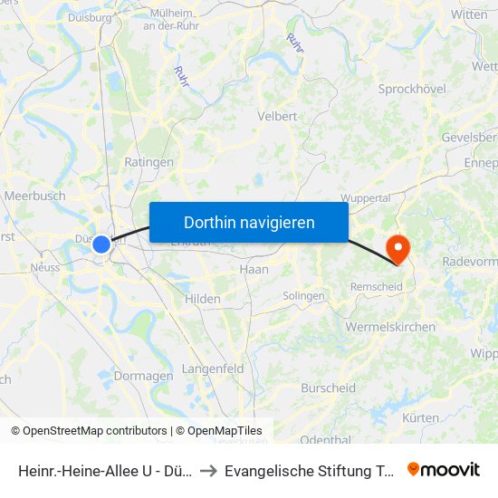 Heinr.-Heine-Allee U - Düsseldorf to Evangelische Stiftung Tannenhof map