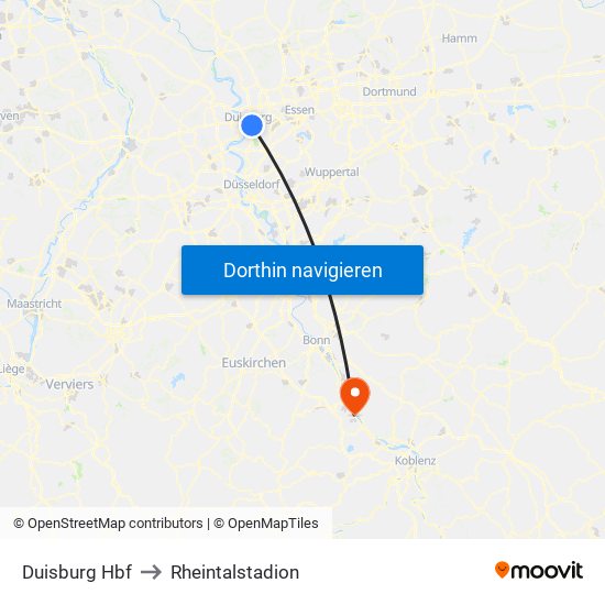 Duisburg Hbf to Rheintalstadion map