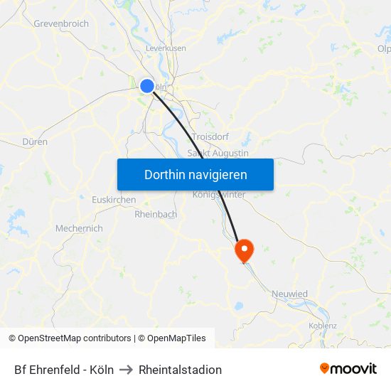 Bf Ehrenfeld - Köln to Rheintalstadion map