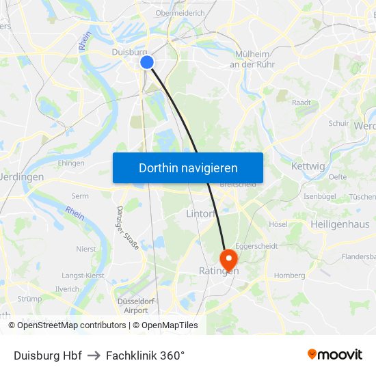 Duisburg Hbf to Fachklinik 360° map