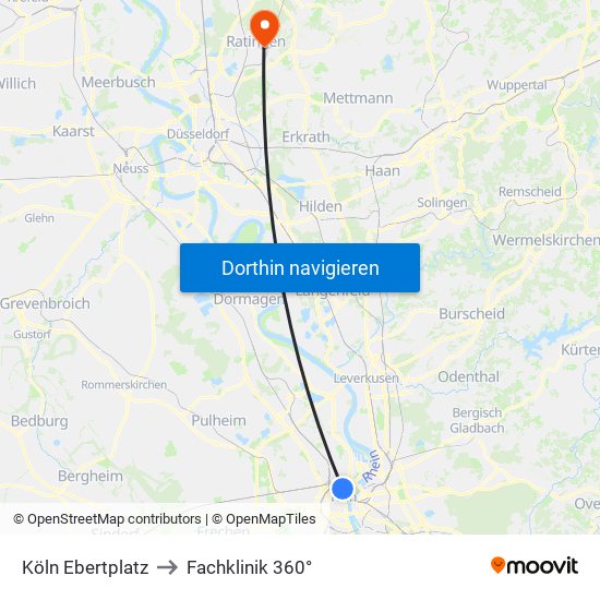 Köln Ebertplatz to Fachklinik 360° map