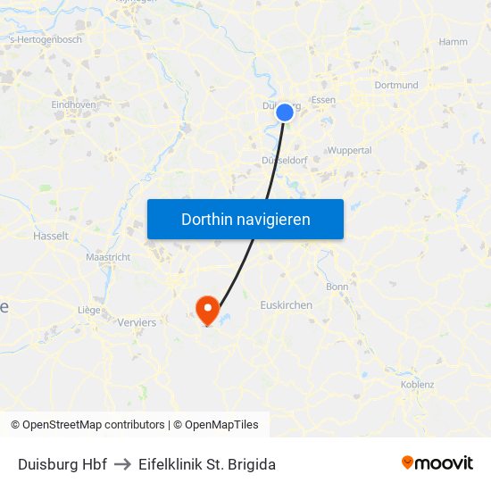 Duisburg Hbf to Eifelklinik St. Brigida map