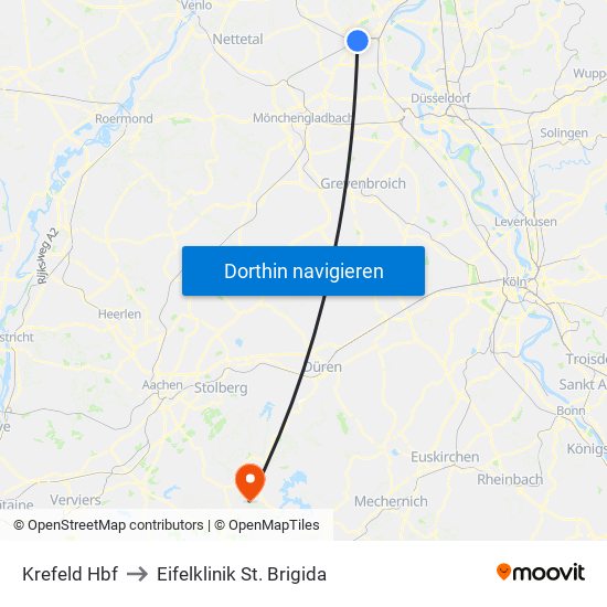 Krefeld Hbf to Eifelklinik St. Brigida map