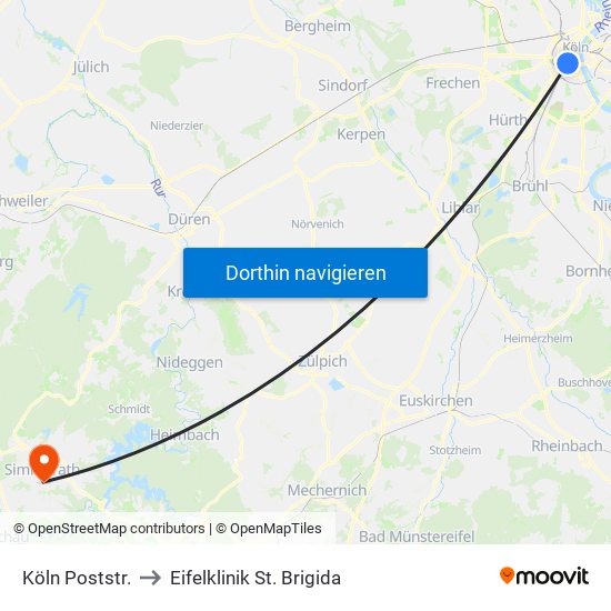 Köln Poststr. to Eifelklinik St. Brigida map