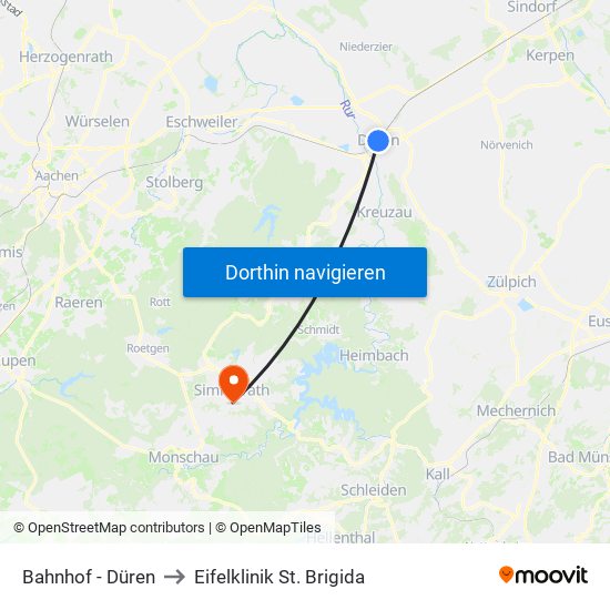 Bahnhof - Düren to Eifelklinik St. Brigida map