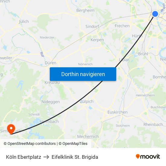 Köln Ebertplatz to Eifelklinik St. Brigida map