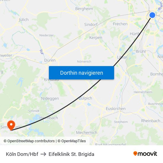 Köln Dom/Hbf to Eifelklinik St. Brigida map