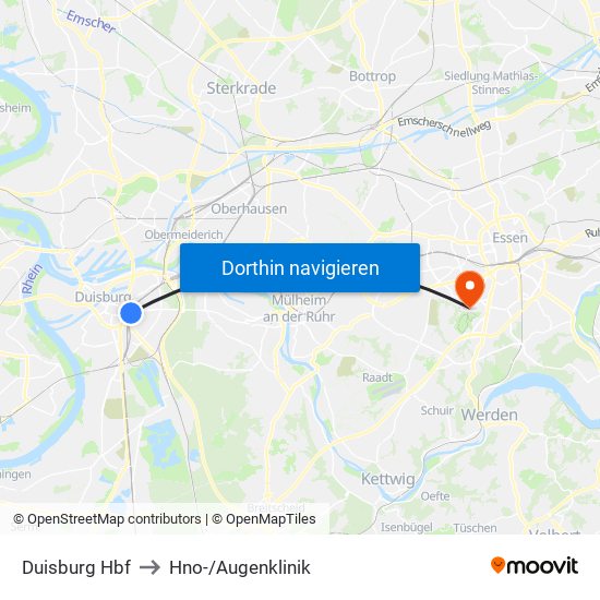 Duisburg Hbf to Hno-/Augenklinik map