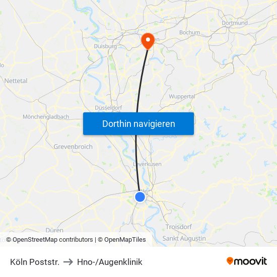 Köln Poststr. to Hno-/Augenklinik map