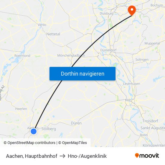 Aachen, Hauptbahnhof to Hno-/Augenklinik map
