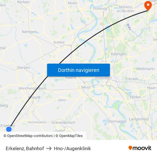 Erkelenz, Bahnhof to Hno-/Augenklinik map