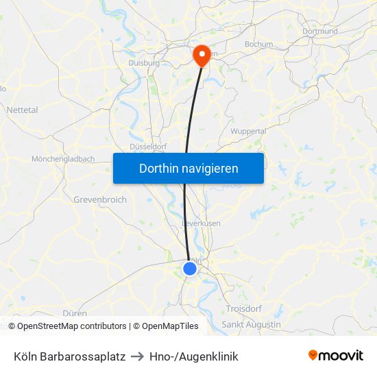 Köln Barbarossaplatz to Hno-/Augenklinik map