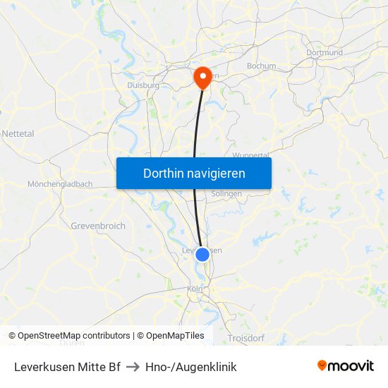 Leverkusen Mitte Bf to Hno-/Augenklinik map