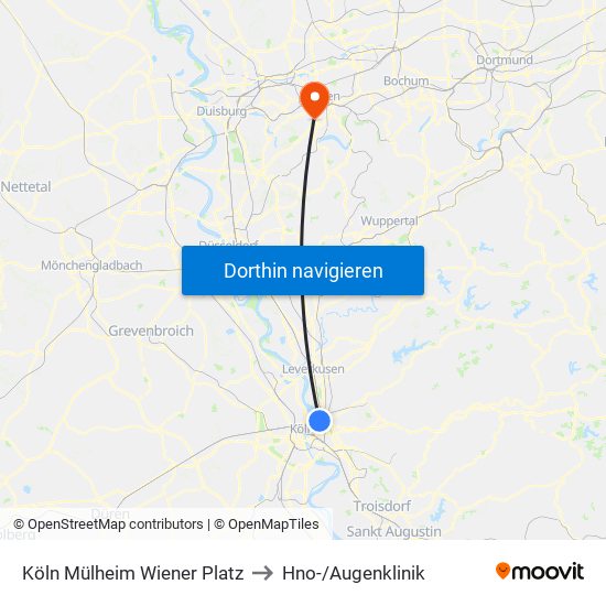 Köln Mülheim Wiener Platz to Hno-/Augenklinik map