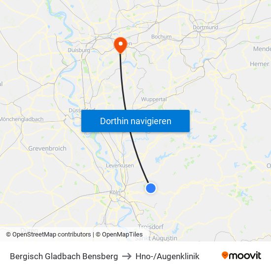 Bergisch Gladbach Bensberg to Hno-/Augenklinik map