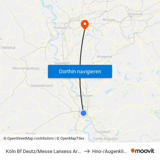 Köln Bf Deutz/Messe Lanxess Arena to Hno-/Augenklinik map