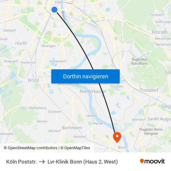 Köln Poststr. to Lvr-Klinik Bonn (Haus 2, West) map